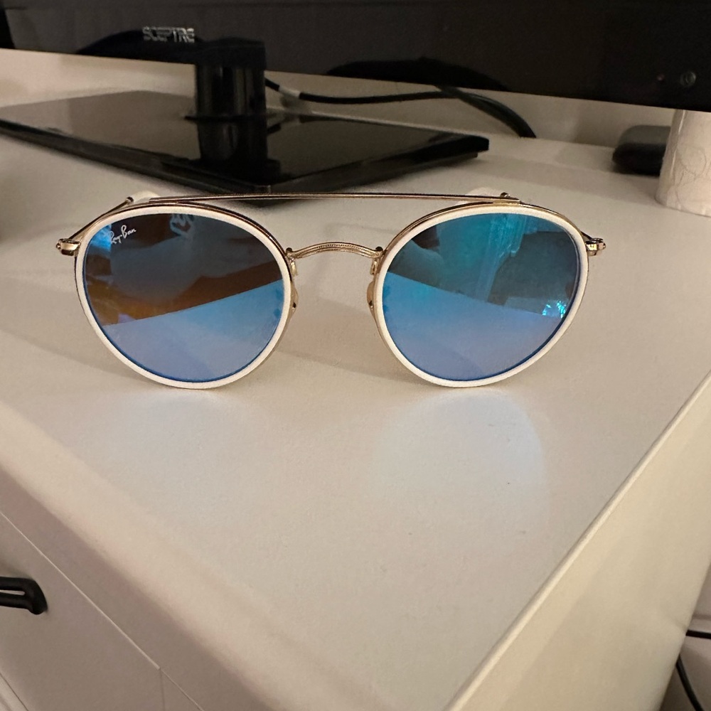 Ray-Ban Double Bridge Round Sunglasses with Blue Lenses